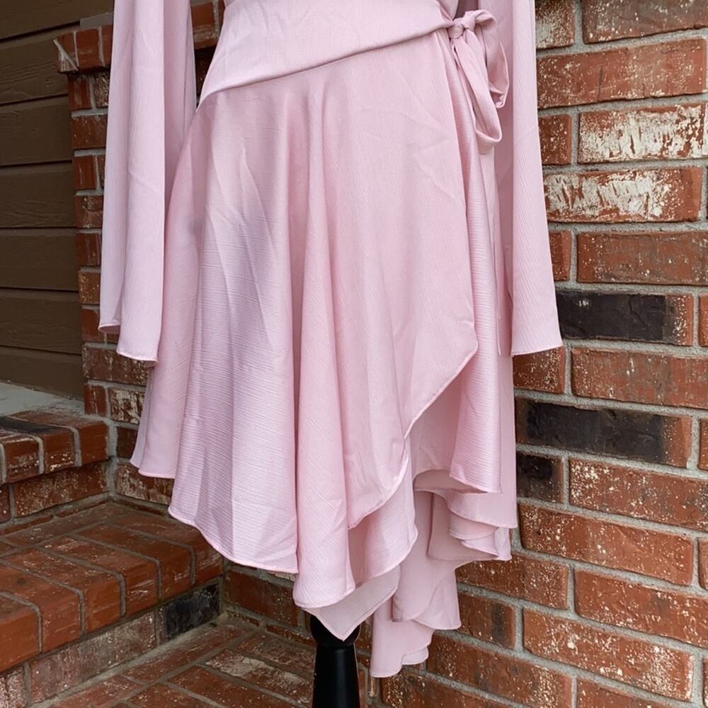 KEEPSAKE the Label Oceans LS Asymmetrical Hem Wrap Mini Dress Blush XS NWT - Picture 6 of 9